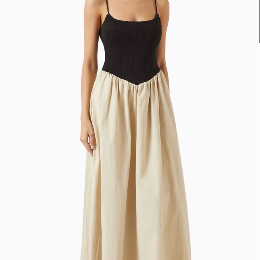 Black Smocked Bodice Maxi Dress with Cream Skirt